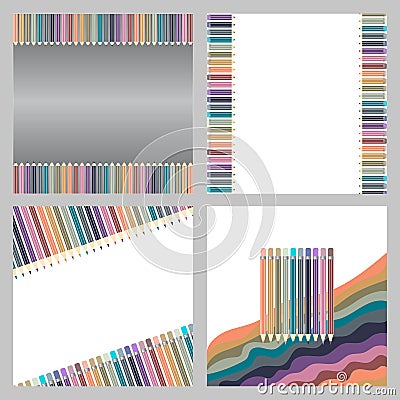 Varicolored color pencils set isolated on white background. Office supplies. Vector Illustration