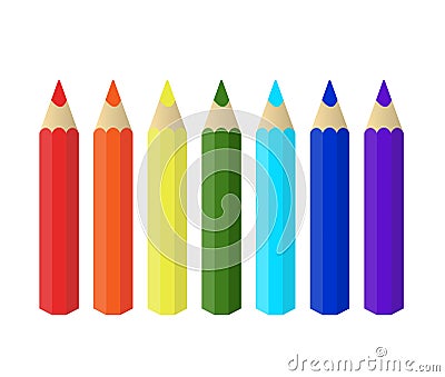 Varicolored color pencils set isolated on white background. Rainbow. Office supplies. Vector Illustration