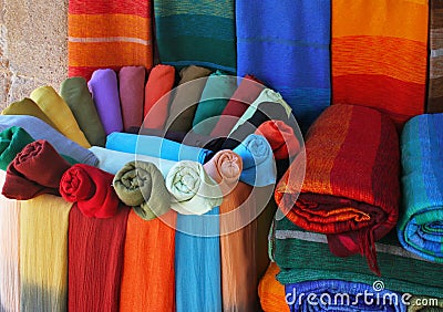 Varicolored fabrics. Stock Photo