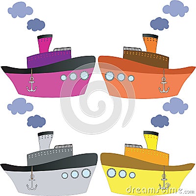 Varicolored ships Vector Illustration