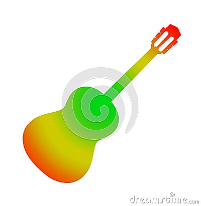 Varicoloured acoustic guitar on white. Cartoon Illustration