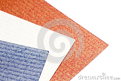 Varicoloured designer cardboards on a white Stock Photo