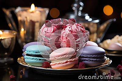 Varied sweetness: Cupcakes, brigadeiros, macarons and colorful truffles make up the scene., generative IA Stock Photo