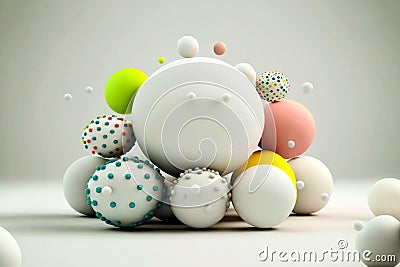Variegated multicolored balls lying in heap on plane as 3D render abstract geometric background, generative ai Stock Photo