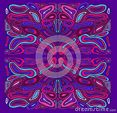 Variegated psychedelic colorful surreal doodle pattern. Mirror abstract pattern Vector Illustration