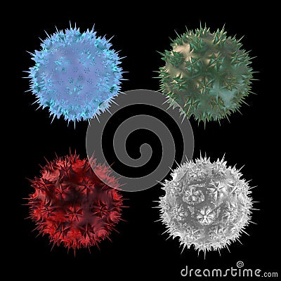 Varieties of the most dangerous coronavirus or viruses of hepatitis, influenza, avian flu and other bacteria. Isolated on a dark b Stock Photo