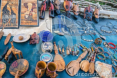 Variety of African souvenirs Editorial Stock Photo