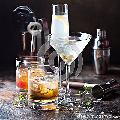 Variety of alcoholic cocktails Stock Photo