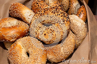 New York Style Bagels in bag Stock Photo