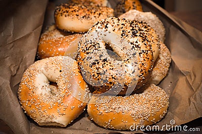 New York Style Bagels in bag Stock Photo