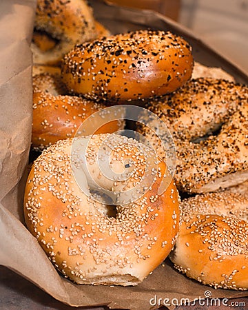 New York Style Bagels in bag Stock Photo