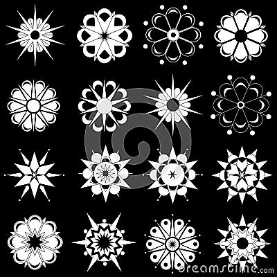 Variety of black and white flower designs Vector Illustration