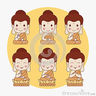 Variety of buddha cartoon set Vector Illustration