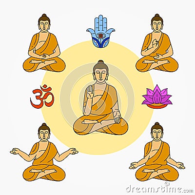 Variety of buddha cartoon set Stock Photo