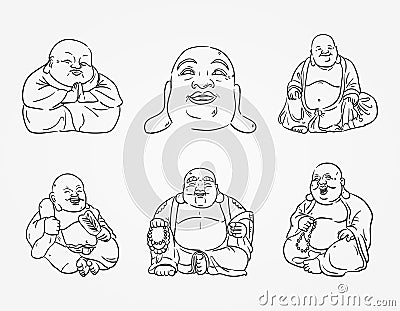 Variety of buddha cartoon set Vector Illustration
