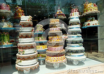 A variety of cakes in the shop Editorial Stock Photo