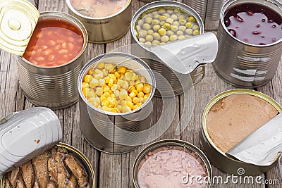 Variety Canned food Stock Photo