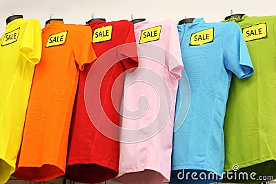 Variety of casual clothes in shop Stock Photo