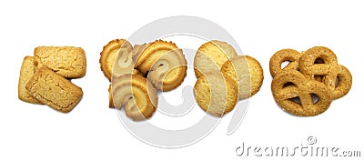 Variety Christmas Danish style butter cookies biscuit isolated on white background . Stock Photo