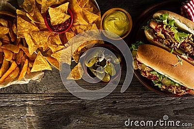 Variety of classic traditional american tasty junk unhealthy foo Stock Photo