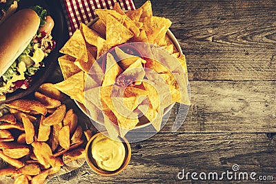 Variety of classic traditional american tasty junk unhealthy foo Stock Photo