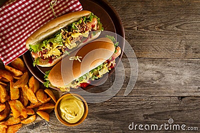 Variety of classic traditional american tasty junk unhealthy foo Stock Photo
