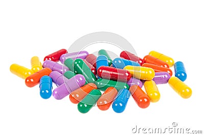 Variety of colorful pills isolated Stock Photo
