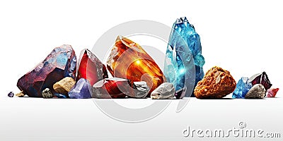 Variety of colorful precious gems. Stock Photo