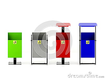 Variety colors rubbish bins set with trash icon isolated on white background Stock Photo