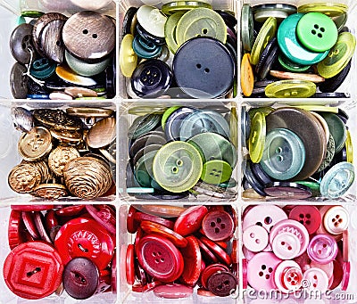 Buttons in Bins. Stock Photo