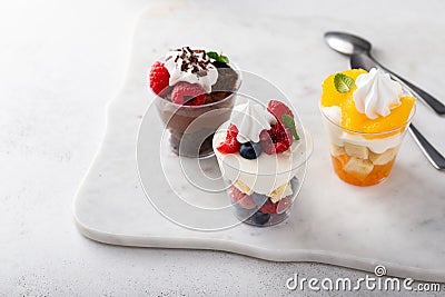 Variety of dessert in cups, individual desserts in cups Stock Photo