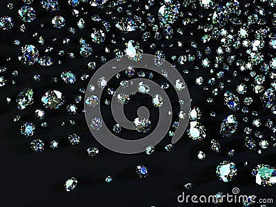 Variety of diamonds on black background Stock Photo