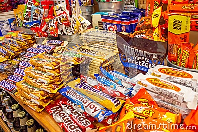 Variety of famous candy bars Editorial Stock Photo