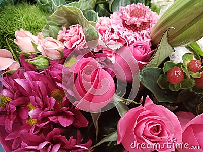 variety of flower in a floral bouquet for gift of love, background and texture Stock Photo