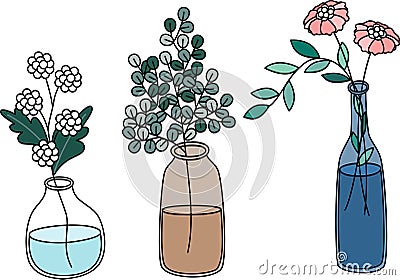 Variety of flower are in the variety shape of vase Vector Illustration