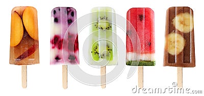 Variety of fruit popsicles isolated on white Stock Photo