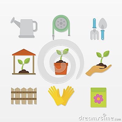Variety of gardening icon set Stock Photo