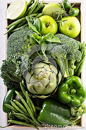 Variety of green vegetables and fruits Stock Photo