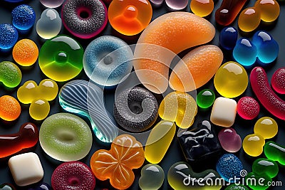 a variety of gummi candies. looking up. jelly candies Stock Photo