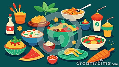 A variety of international cuisines from y Indian curries to mouthwatering Italian pastas.. Vector illustration. Vector Illustration