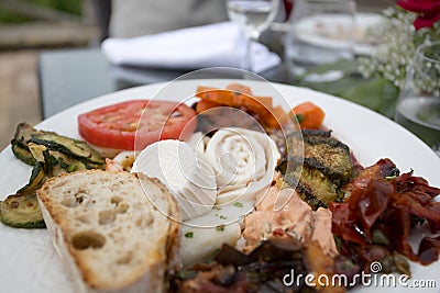 Variety of italian anti pasti outside starter Stock Photo