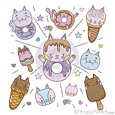 Variety of kawaii ice cream set Stock Photo