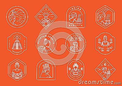 Variety of local coffee farmer line badge design with variety line element about local Ethiopian coffee farmer,coffee beans,coffee Vector Illustration