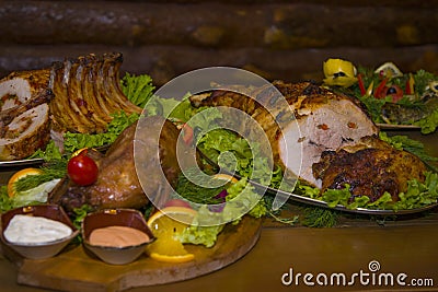 A variety of meat dishes in one of the bars. Stock Photo