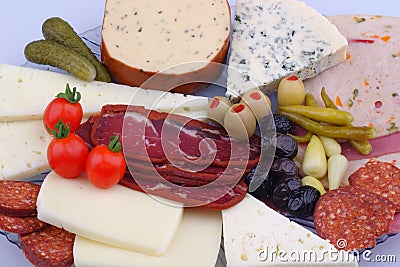 Variety of meat products and cheese Stock Photo