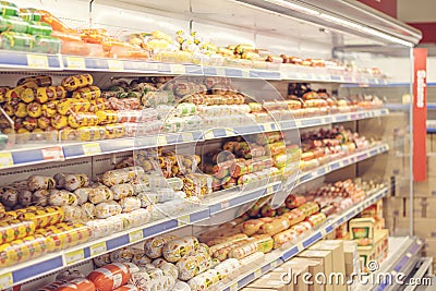 A variety of meats at a grocery store. Editorial Stock Photo