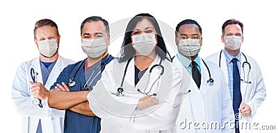 Variety of Medical Healthcare Workers Wearing Medical Face Masks Amidst the Coronavirus Pandemic Stock Photo