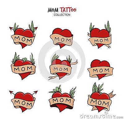 Variety of Mom Tattoo set Vector Illustration