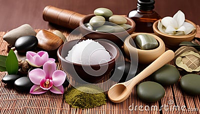 A variety of natural ingredients for a spa treatment Stock Photo
