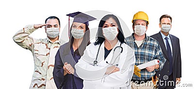 Variety of People In Different Occupations Wearing Medical Face Masks Amidst the Coronavirus Pandemic Stock Photo